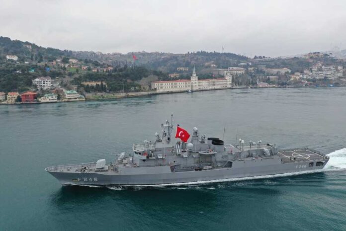 Turkish,Navy,Frigate,Warship,Transits,Istanbul,Strait,In,Turkey