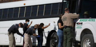 People being searched by border patrol officers