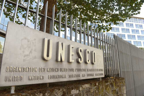 UNESCO sign displayed outside a building