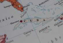 Map highlighting Cuba and surrounding Caribbean islands