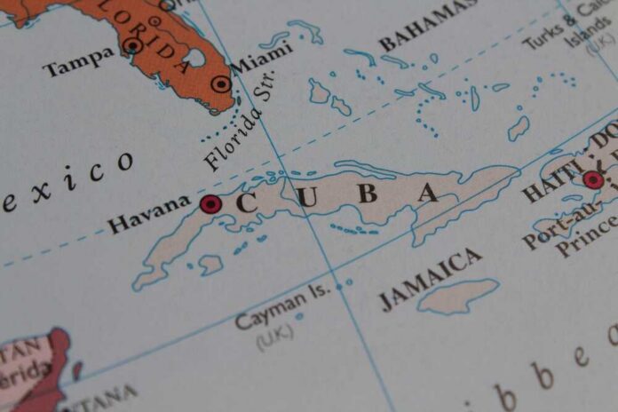 Map highlighting Cuba and surrounding Caribbean islands