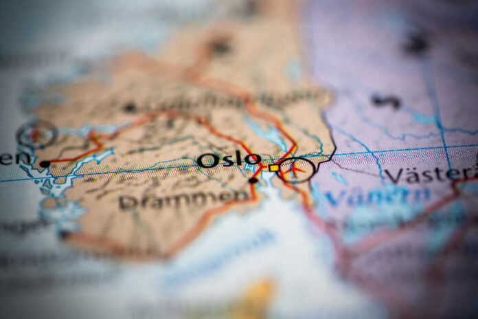 Close-up of a map highlighting Oslo