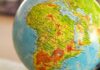 Close-up of a globe highlighting the African continent