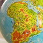 Close-up of a globe highlighting the African continent