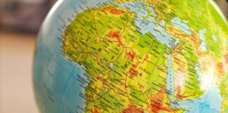 Close-up of a globe highlighting the African continent