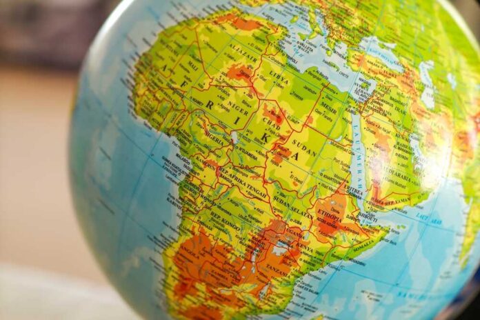 Close-up of a globe highlighting the African continent