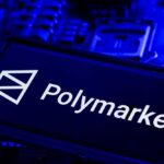 Crypto Mystery: Massive War Bets Raise Eyebrows Polymarket logo displayed on a blue circuit board background