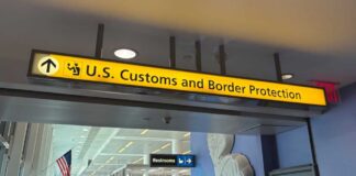 Sign for U.S. Customs and Border Protection at an airport