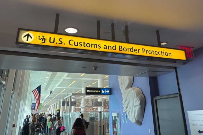 shutterstock_2669675179.jpg Sign for U.S. Customs and Border Protection at an airport