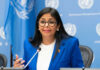 Oil Realignment? Rodríguez’s Shocking India Call A woman in a blue suit speaking at a United Nations conference