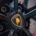 Close-up of a Lamborghini wheel with logo