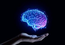 Sovereign AI Hype, Same U.S. Cloud A digital representation of a brain hovering above an open hand