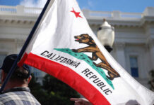 Shaky Polls Jolt California Power Game California state flag being held up at an outdoor event