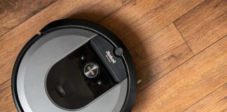 robot vacuum on hardwood floor