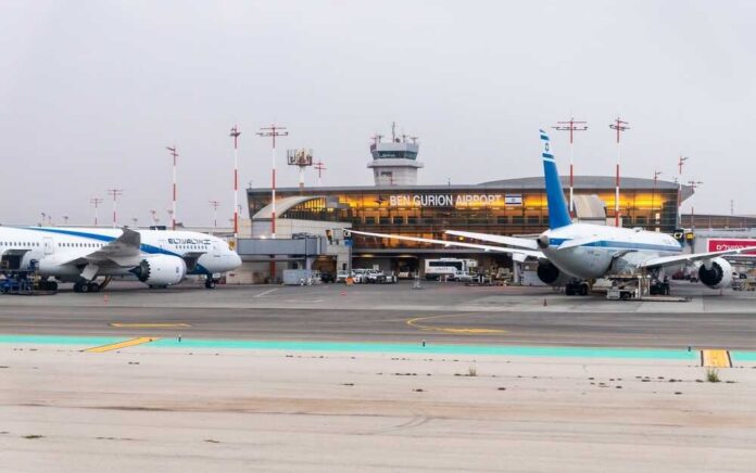 Tel,Aviv,,Israel,,May,11,,2024,:,Early,Morning,View Airplanes parked at Ben Gurion Airport with terminal in the background