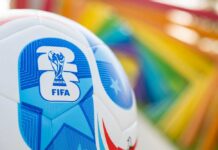 Equal Pay Twist: Men’s Winnings Divvied Up Close-up of a FIFA World Cup soccer ball with a colorful background