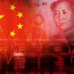 Chinese flag overlaid with yuan banknote and stock market graph