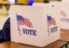 voting booth with American flag graphics