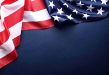 American flag fabric draped with space for copy