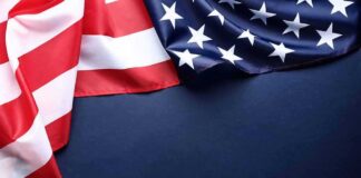 American flag fabric draped with space for copy
