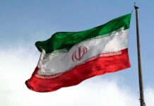 Iranian flag waving on a pole