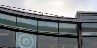Curved glass facade of a modern office building