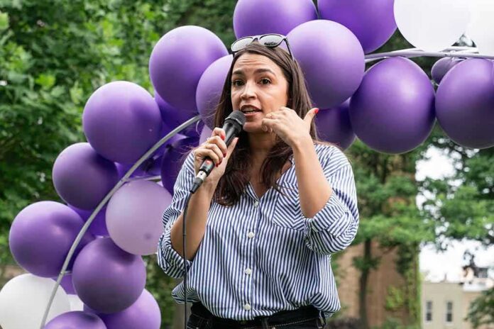 shutterstock_2328973353-1 Woman speaking into a microphone at an outdoor event with purple balloons