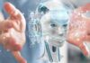 Frontier Act Tilts The Playing Field robot head hologram between outstretched hands