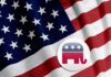 American flag with Republican elephant emblem