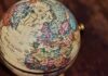 Vintage globe showing Europe, North Africa, and the North Atlantic