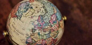 Vintage globe showing Europe, North Africa, and the North Atlantic