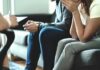Couple sitting on couch during counseling session