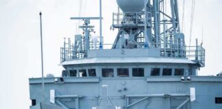 naval ship bridge with radar and antennas