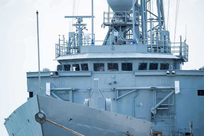 naval ship bridge with radar and antennas