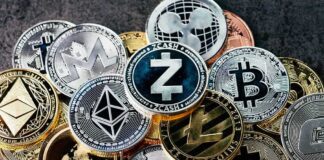 Pile of assorted cryptocurrency coins