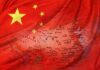 Chinese flag overlaid on a map of China