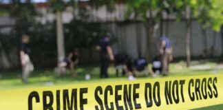 crime scene tape cordoning off a grassy area